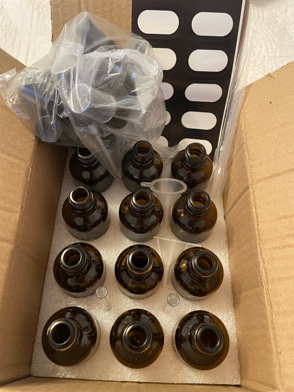 Amber Glass Bottles Set - 12 Mini Dropper Bottles